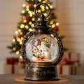 Christmas Snow Globe Lantern Water Glittering Snowman & Penguins with Music & Timer, USB Lined/Battery Operated Lighted Lantern for Christmas Festival Decoration Gifts by Qualdout