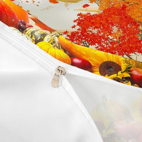 Fall Kids Duvet Cover Set King Size,Autumn Pumpkin Maple Leaf Bedding Set,Girls Boys Adults Room/Cabin Decor,Fall Harvest Thanksgiving Day Comforter Cover,Rustic Farmhouse Quilt Cover,2 Pillowcases - Image 6