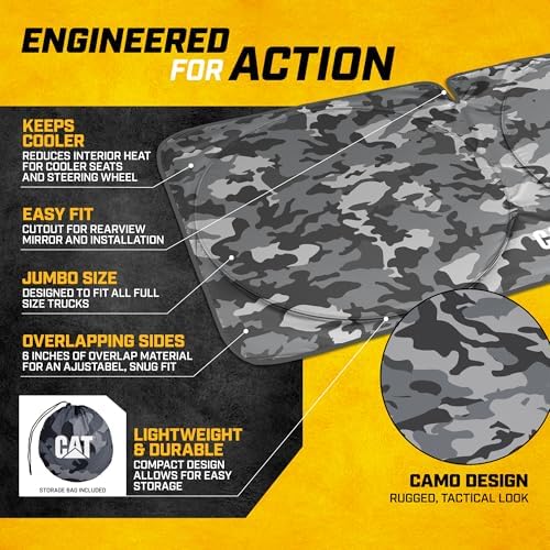 Windshield Sun Shade for Dodge Ram 1500 2010-2018, Foldable Front Window Sunshade, UV Heat Blocker, Interior Protection Sun Shield, Keeps Truck Cab Cool, Heavy-Duty Truck Accessory - Gray Camo