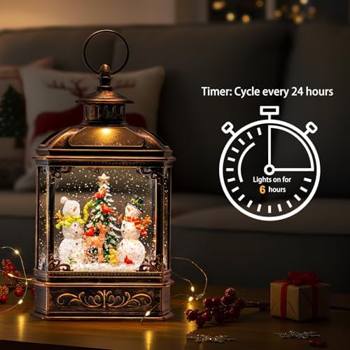 Christmas Snow Globes Lantern Christmas Snow Globe with Music Snowman and Christmas Tree,6H Timer,USB Lined/Battery Operated Lighted Lantern for Christmas Festival Decoration Gifts - Image 3