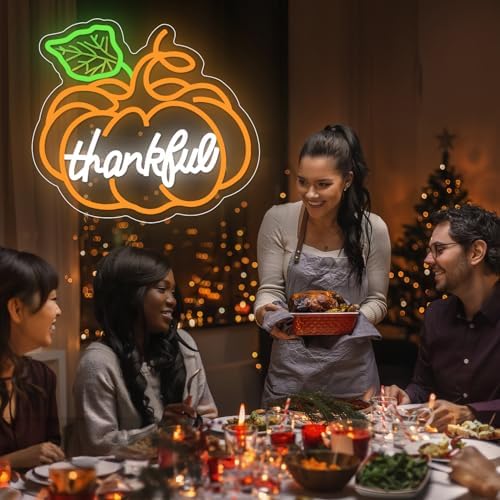 Thanksgiving Pumpkin Neon Sign Dimmable Thanksgiving Neon Sign for Wall Decor Fall Neon Light Up Sign for Door Thankful LED Sign Decoration Wall Art Window Home Party - Image 4
