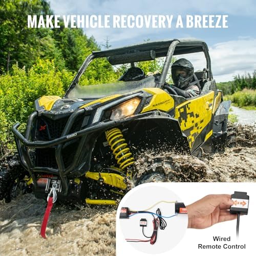 VEVOR ATV Winch, 3000 lb Electric Winch, 12V Small ATV UTV Winch with 3/16 in x 39 ft Steel Cable Roller Fairlead Wired Remote Control, IP55 Waterproof for Towing UTV ATV Car Vehicle Off-Road - Image 5