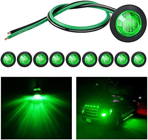 Nilight 3/4" Round LED Clearance Marker Lights,Green, 10-Pack