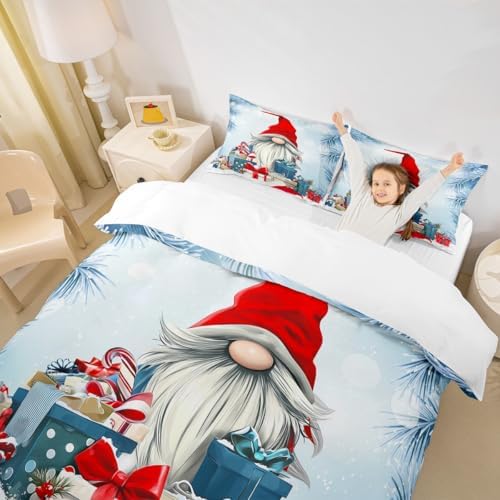 Cartoon Santa Claus Kids Duvet Cover Set Queen Size,Merry Christmas Xmas Holiday Bedding Set,Girls Boys Adults Room Decor,Snowflake Pines Rustic Comforter Cover,Farmhouse Quilt Cover,2 Pillowcases - Image 3