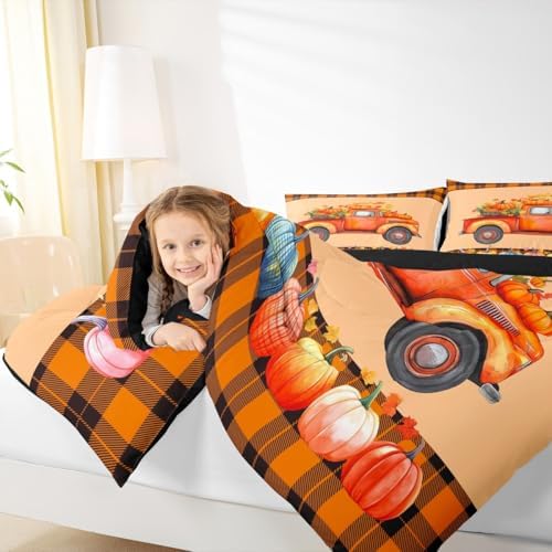 Cartoon Car Comforter Set Kids Boys, Gold Leaves Autumn Theme Twin - Image 5