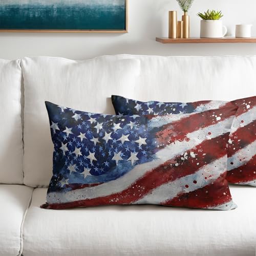 4th of July Pillow Covers 12x20 Set of 2, Patriotic Throw Pillow Covers Independence Memorial Day Pillowcase, Summer Flag Decorative Fourth of July Cushion Case Couch for Indoor Outdoor Home Decor - Image 2