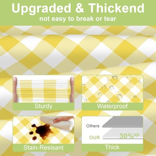 QIKSION 2 Pack Yellow Gingham Tablecloth, Yellow Checkered Table Cloths - Image 3