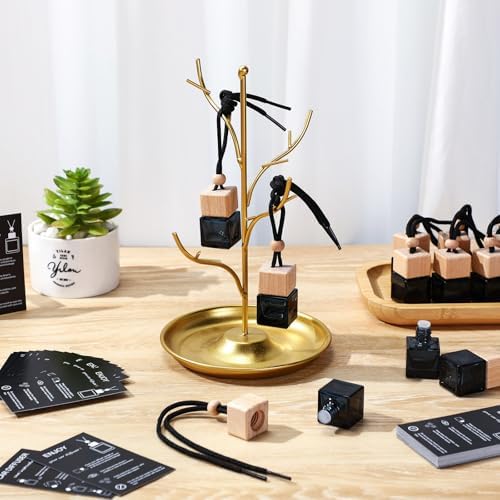 Boao 50Set Hanging Car Freshener Diffuser Bottle, Black Card Black Square