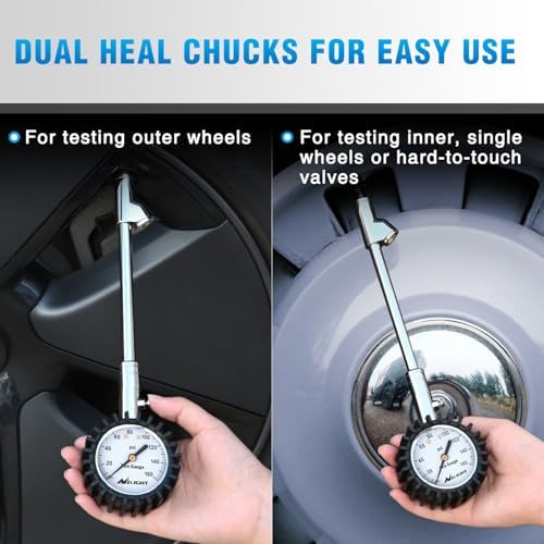 Nilight Tire Pressure Gauge 160PSI Dual Head Stainless Steel Heavy Duty