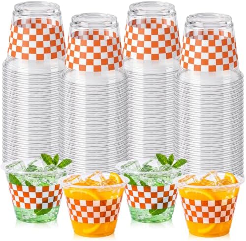 LemonRoad 100 Pcs Orange and White Checkered Plastic Cups 9 oz Race Car by Unknown