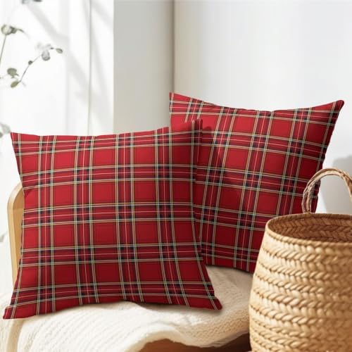 Christmas Plaid Pillow Covers 16x16 Set of 2 Red Highly Absorbent - Image 7