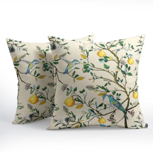 Floral Botanical Throw Pillow Covers 16x16 Set of 2 Hummingbird Pear Thanksgiving Pillow Covers Watercolor Cottagecore Pillowcase for Kitchen Sofa Cushion Outdoor Couch Bedroom Living Room Decoration - Image 2