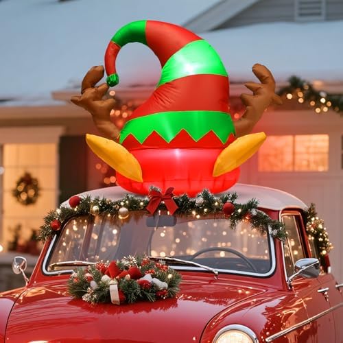Soulchen 4 ft Inflatable Christmas Car Decor Elf Car Roof Outdoor Decor by Soulchen