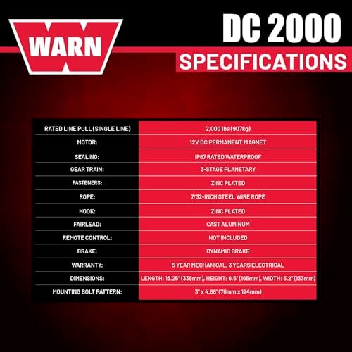 WARN DC Series 12V Electric Winch with 2000 lb Pulling Capacity - 92000 - Image 5