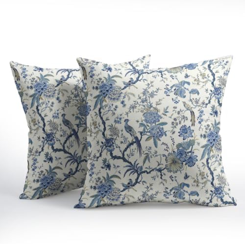 Chinoiserie Floral Pillow Covers 22x22 Set of 2 Blue Highly Absorbent - Image 2