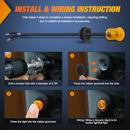 Nilight 3/4" Round Marker Light 10PCS Amber LED Clearance 2 Connectors
