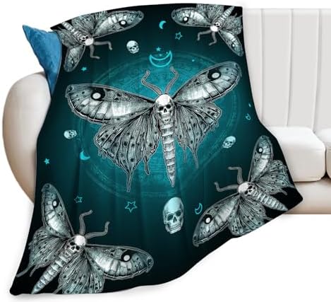 Moth Blanket Gothic Moth Throw Blankets Witchy Skull Print Cozy Fleece Flannel Stuff Plush Lightweight Dark Bedding Lover Gifts for Men Women Adults for Couch Sofa Bed Decor 60"X80" by Unknown