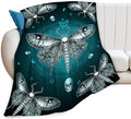 Moth Blanket Gothic Moth Throw Blankets Witchy Skull Print Cozy Fleece Flannel Stuff Plush Lightweight Dark Bedding Lover Gifts for Men Women Adults for Couch Sofa Bed Decor 60"X80" by Unknown