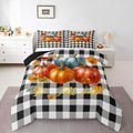 Erosebridal Pumpkin Fall Bedding Set Twin Size Buffalo Grid Comforter Set Autum Maple Leaves Down Comforter Black White Lattice Quilt Set Lightweight 2 Pieces Bedroom Decor for Kids Boys Adults by Erosebridal