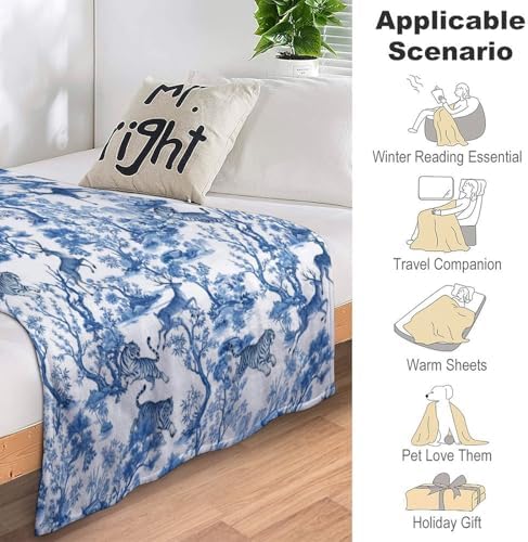 Socira Blue Chinese Style Tiger Huntings Blanket Throw Blanket Tiger Huntings Gifts for Women Men Soft Sofa Throws for Travel Camping Bed Home Decor Car Birthday Gift 40"*50" （100 * 130cm） - Image 7