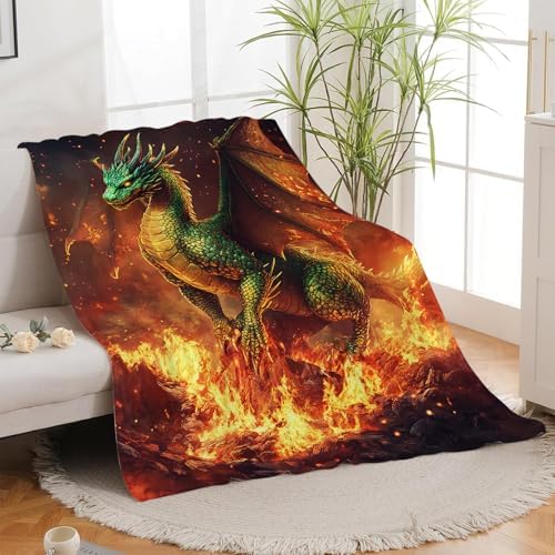 Dragon Blanket Mythical Fire Dragon Throw Blankets Fantasy Print Cozy Fleece Flannel Stuff Plush Lightweight Bedding Lover Gifts for Men Women Adults for Couch Sofa Bed Decor 60"X80" - Image 5
