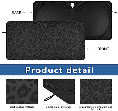 Black Leopard Car Windshield Sun Shade Foldable Animal Skin Print Sunshade Front Window Visor Protector Blocks UV Rays Heat Keep Vehicle Cool (59 x 30 in)
