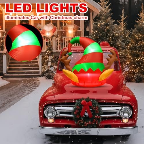 Soulchen 4 ft Inflatable Christmas Car Decor Elf Car Roof Outdoor Decor - Image 4