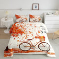 Homewish Rustic Farmhouse Bike Comforter Set Full Size,Orange Maple Leaves Bedding 3pcs for Kids Boys Girls Room Decor,Happy Fall Y'all Quilted Duvet Romantic Autumn Plants Bedspread,2 Pillowcases by Homewish