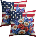4th of July Patriotic Flower Pillow Covers 12x12 Inches American Flag Independence Day Throw Pillow Case Set of 2 Memorial Day Pillows Cotton Linen Cushion Cover for Home Couch Sofa Livingroom by Sweetshow