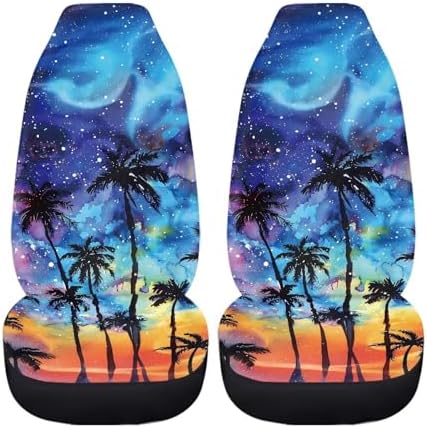 Palm Tree Starry Night Car Seat Covers Set of 2, Universal Front Car Seats Vehicle Enterior Protector Suitable Fits Most Car Auto SUV Sedan Truck Easy to Install