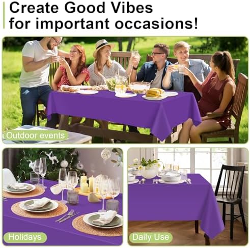 QIKSION 3 Pack Purple Plastic Tablecloth, Purple Table Cloth Disposable - Image 4