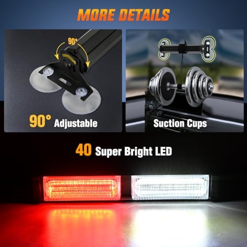 Nilight 40LED Red White Emergency Strobe Traffic Advisor Light Bar with Suction Cups Dash Safety Warning Hazard Flashing Lights Interior Front/Rear Windshield for Trucks Construction Vehicles