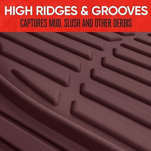 Motor Trend FlexTough Contour Liners Deep Dish 3pc Rubber Floor Mats & Trimmable Trunk Liner Cargo Mat - Heavy Duty All Weather Protection Car Mats with Traction Grips Car Accessories (Burgundy)