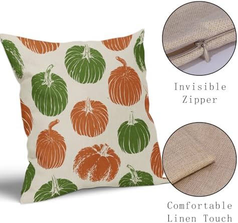 Green Orange Pumpkin Fall Pillow Covers 16x16 Set of 2 Autumn Harvest Print Thanksgiving Decorative Throw Pillows Outdoor Farmhouse Cushion Case Seasonal Decor for Couch Sofa Bed - Image 4