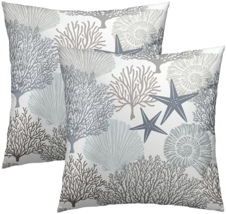 Sweetshow Ocean Coral Pillow Covers 24x24 Inch Nautical Coastal Throw Pillows Set of 2 Beach Seashell Starfish Pillow Case Soft Cotton Square Cushion Covers for Home Couch Sofa Patio Bedroom, Brown by Sweetshow