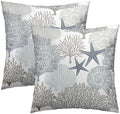 Sweetshow Ocean Coral Pillow Covers 24x24 Inch Nautical Coastal Throw Pillows Set of 2 Beach Seashell Starfish Pillow Case Soft Cotton Square Cushion Covers for Home Couch Sofa Patio Bedroom, Brown by Sweetshow