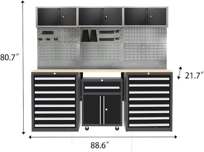 JZD Garage Tool Storage Cabinet System, Included Pegboard Back Panel, No Wall - Image 2