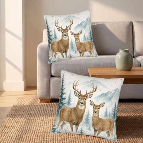 KiuLoam Winter Snow Deer Pillow Covers 24x24 Set of 2 Rustic Christma Decor - Image 6