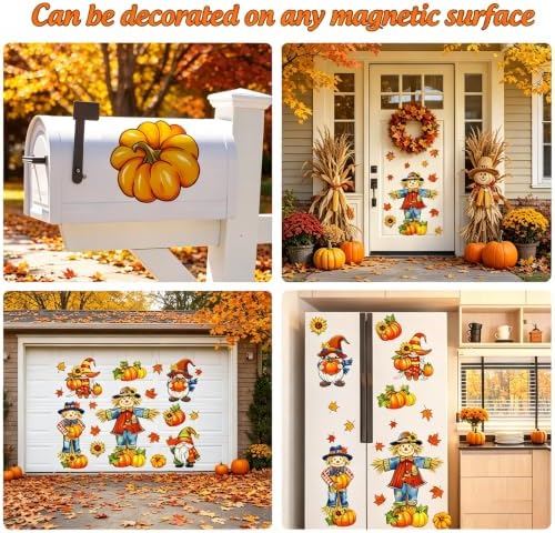 FYSUIMU 23 Pcs Thanksgiving Fall Garage Decoration Magnet Stickers Scarecrow Gnome Pumpkin Maple Leaves Refrigerator Decals for Autumn Harvest Home Party Garage Door Car - Image 7