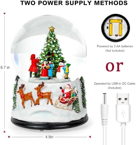 Christmas Snow Globe Lantern Water Glittering Santa Sleigh Crown with Music, USB Lined/Battery Operated Lighted Lantern for Christmas Festival Decoration Gifts - Image 6