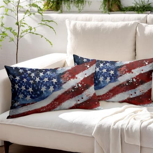 4th of July Pillow Covers 12x20 Set of 2, Patriotic Throw Pillow Covers Independence Memorial Day Pillowcase, Summer Flag Decorative Fourth of July Cushion Case Couch for Indoor Outdoor Home Decor - Image 3