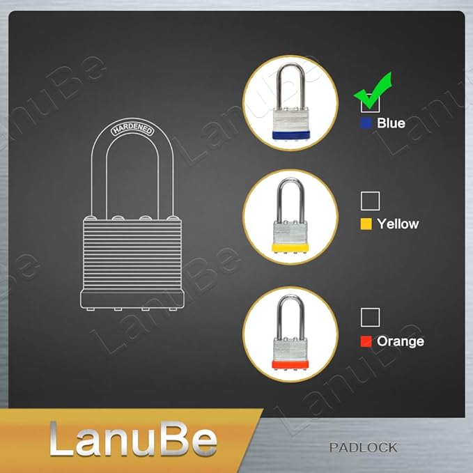 LanuBe Lock Laminated Steel Keyed Padlock, Keyed Alike Locks, Long Shackle - Image 8