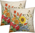 Sweetshow Spring Summer Colorful Floral Throw Pillow Covers 16X16 Inches Set of 2 Butterfly Flower Chinoiserie Pillowcase Soft Cotton Square Seasonal Cushion Covers for Living Room Sofa Bedroom Decor by Sweetshow