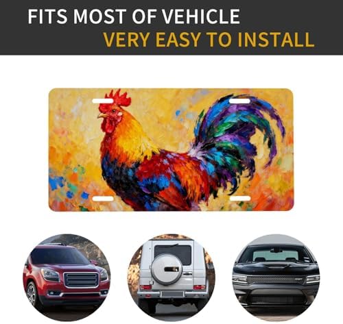 Rooster Oil Painting Front License Plate 6" * 12" for Women