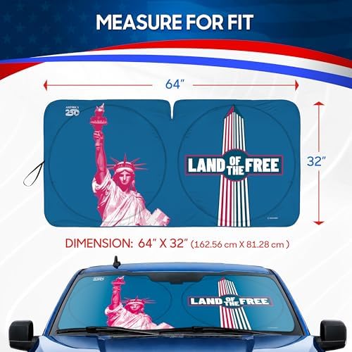 Motor Trend Statue of Liberty Washington Monument Windshield Sun Shade America 250 Pop Up Patriotic Car Sunshade Split Design Protection Heat Blocker Foldable Cover Truck SUV 4th of July Memorial Day