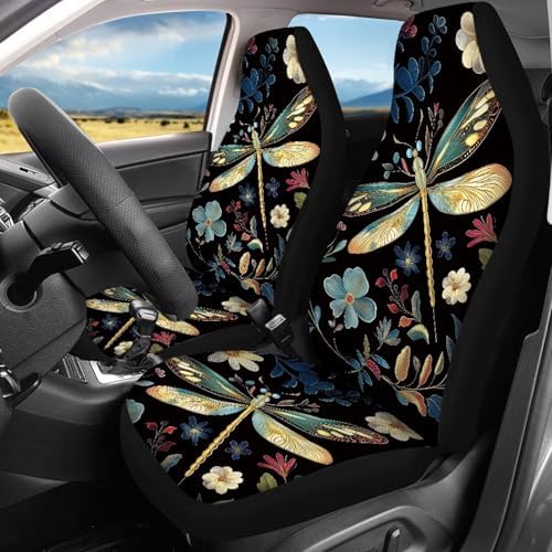 Dragonfly and Floral Pattern Car Accessories Car Seat Covers Front Rear Breathable Seat Covers Universal Fits for Truck, Sedan, SUV Auto Interior Protector