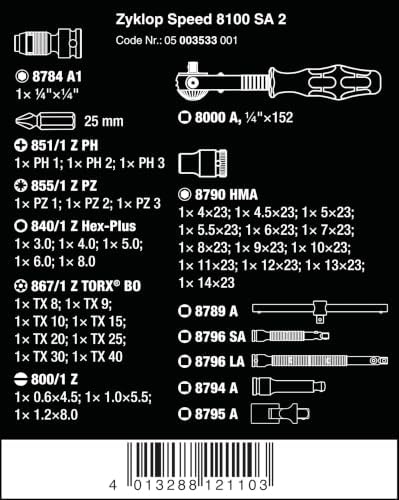 Wera 8100 SA 2 Zyklop 1/4" Metric Ratchet Set, 42-Pieces - Image 2