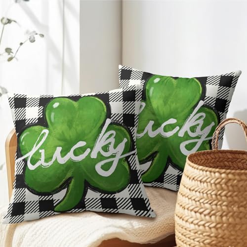 St Patricks Day Pillow Covers 20x20 Set of 2 Shamrock Clover Throw Pillow Covers Spring Pillowcase Linen Decoration Farmhouse Decorative Buffalo Plaid Cushion Case Couch for Indoor Home Decor - Image 7