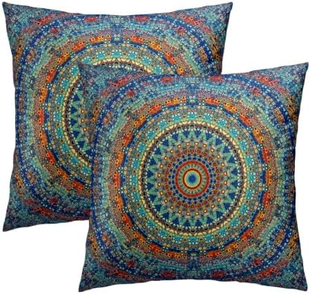 Sweetshow Bohemian Mandala Floral Throw Pillow Covers 20X20 Inches Set of 2 Boho Colorful Retro Ethnic Pillowcase Soft Cotton Square Cushion Covers for Home Sofa Patio Bedroom Decoration by Sweetshow