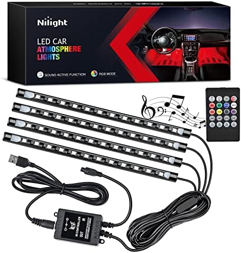Nilight 4PCS 48LED Car USB Interior Neon Accent Lights RGB Remote Control